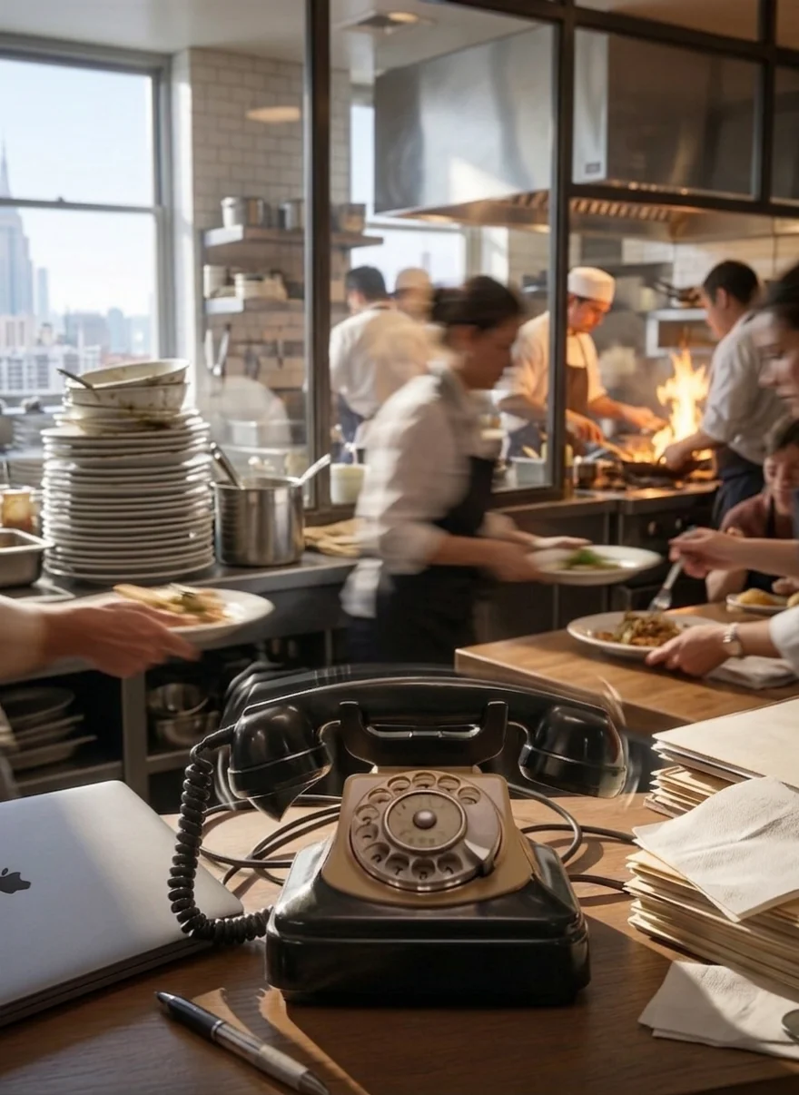 A busy kitchen, the phone ringing unanswered
